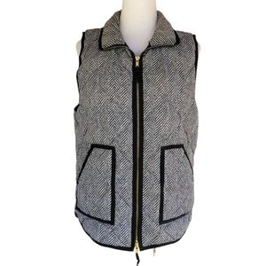 J. Crew Black & Cream Herringbone Down Filled Quilted Vest Pockets Size Medium
